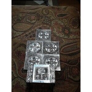 Vintage  Silverstone 5 piece coaster set, Floral, Made in India